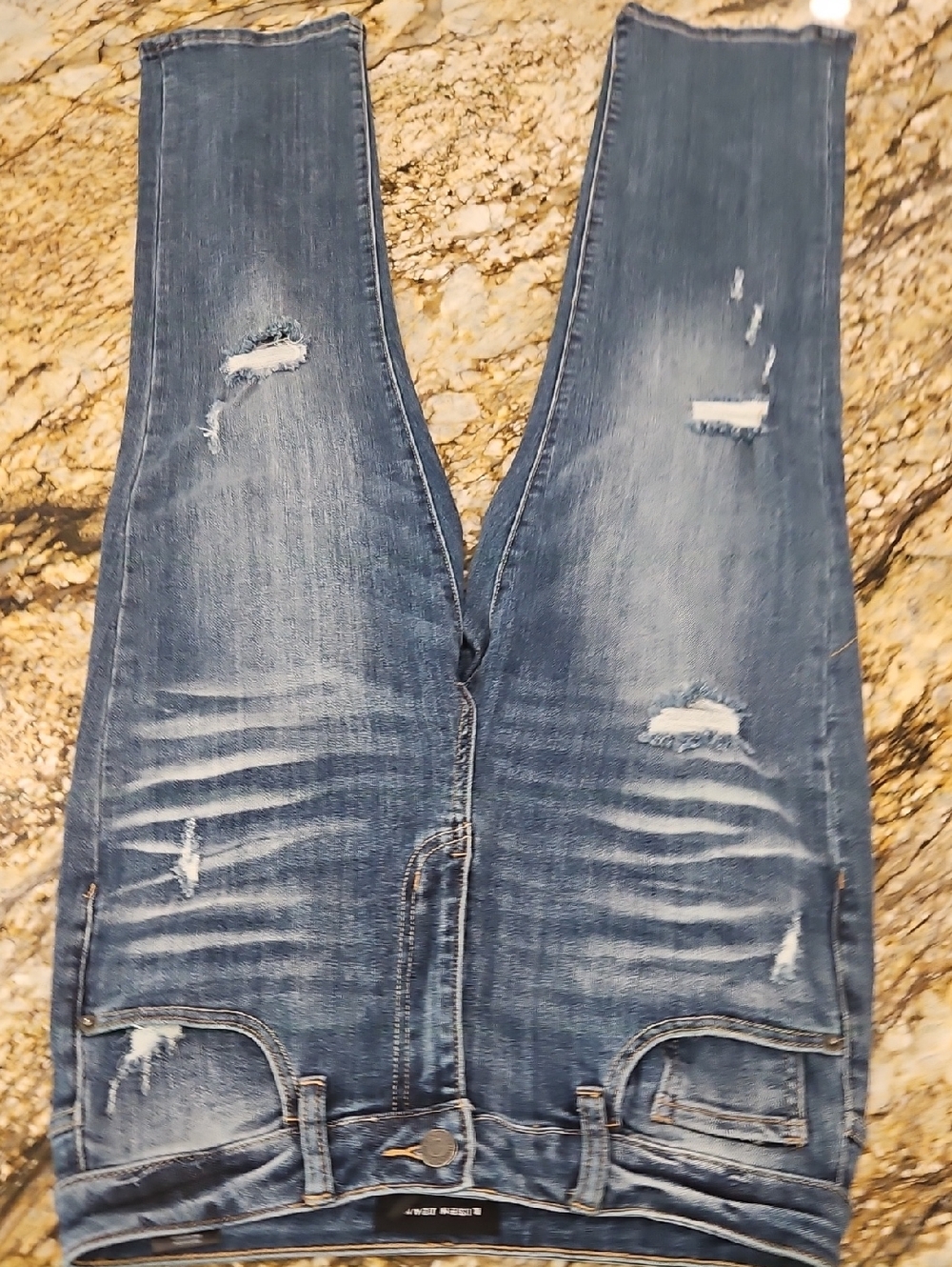 RISEN Distressed High Rise Blue Jeans. Size 7/28 Inseam 26" Rise 11.5"